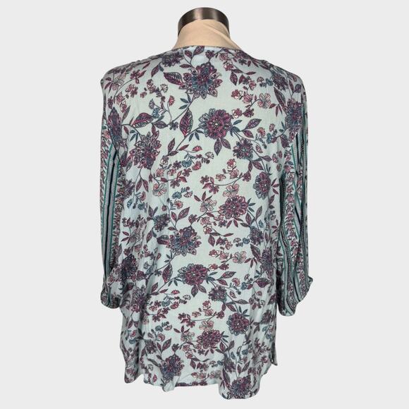 J. Jill Large Petite Made in India 3/4 Sleeve Blue Boho Top - Picture 8 of 9